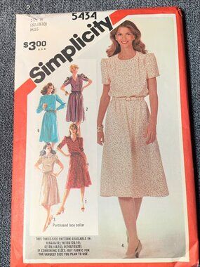 Simplicity Misses Dress Sewing Pattern Size 6 8 10 5434 Uncut 1980s